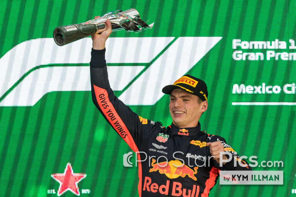 max verstappen holding trophy mexico win