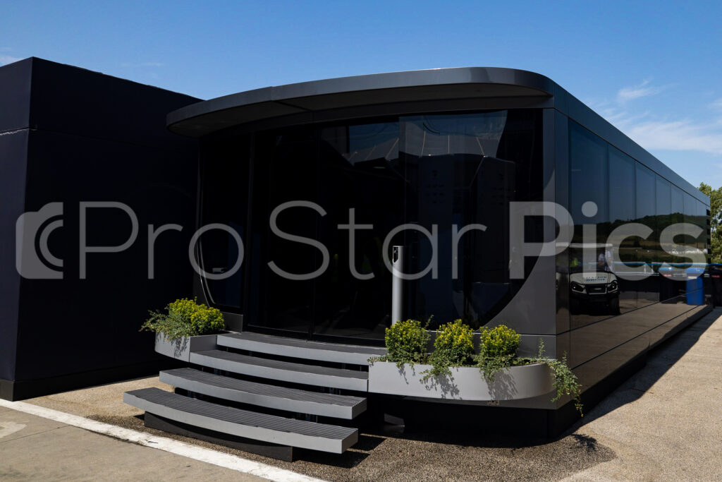 Apple F1 movie team APX's hospitality suite in the F1 paddock at the 2023 Silverstone GP