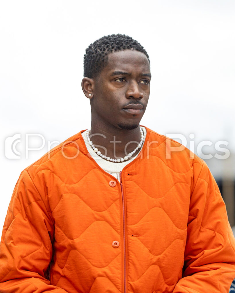 Actor Damson Idris arrives at the 2023 Silverstone GP for filming of new Apple F1 movie Apex
