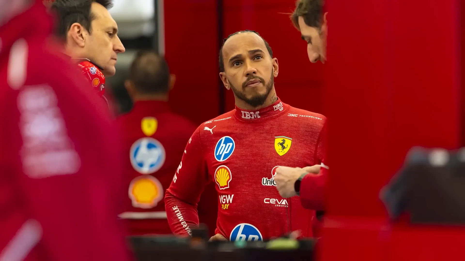 Lewis Hamilton in Ferrari gear