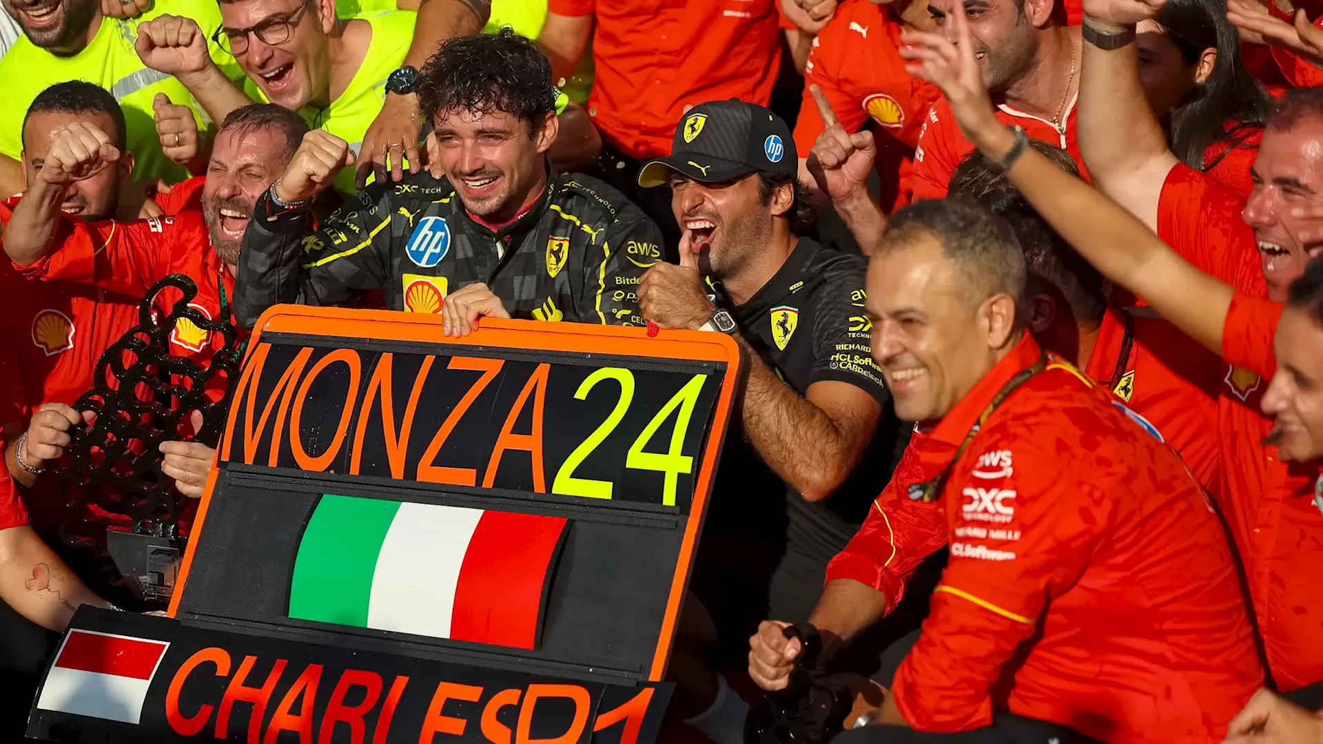 Celebrations in the pit lane after the race