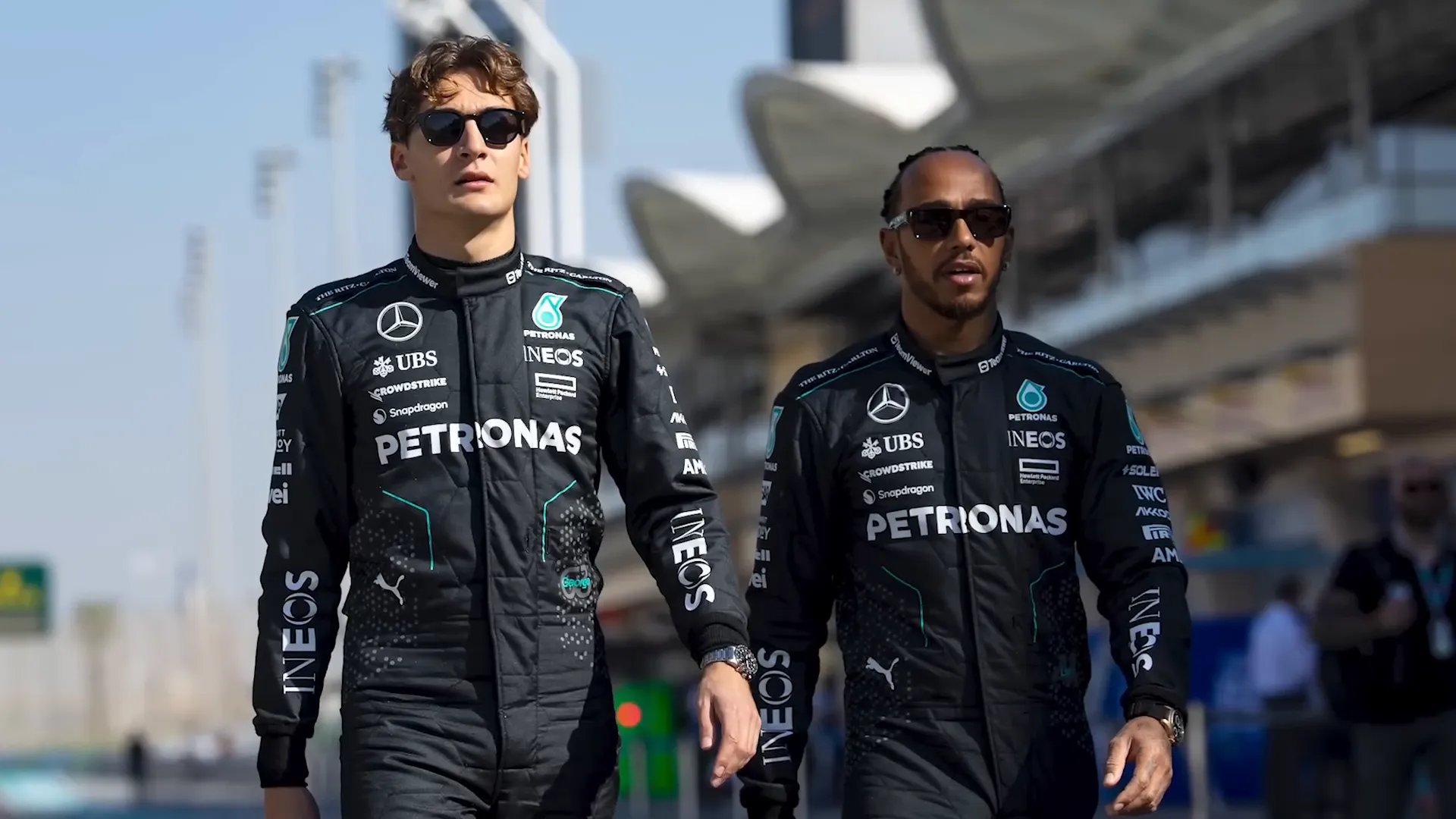 F1 drivers during testing in Bahrain
