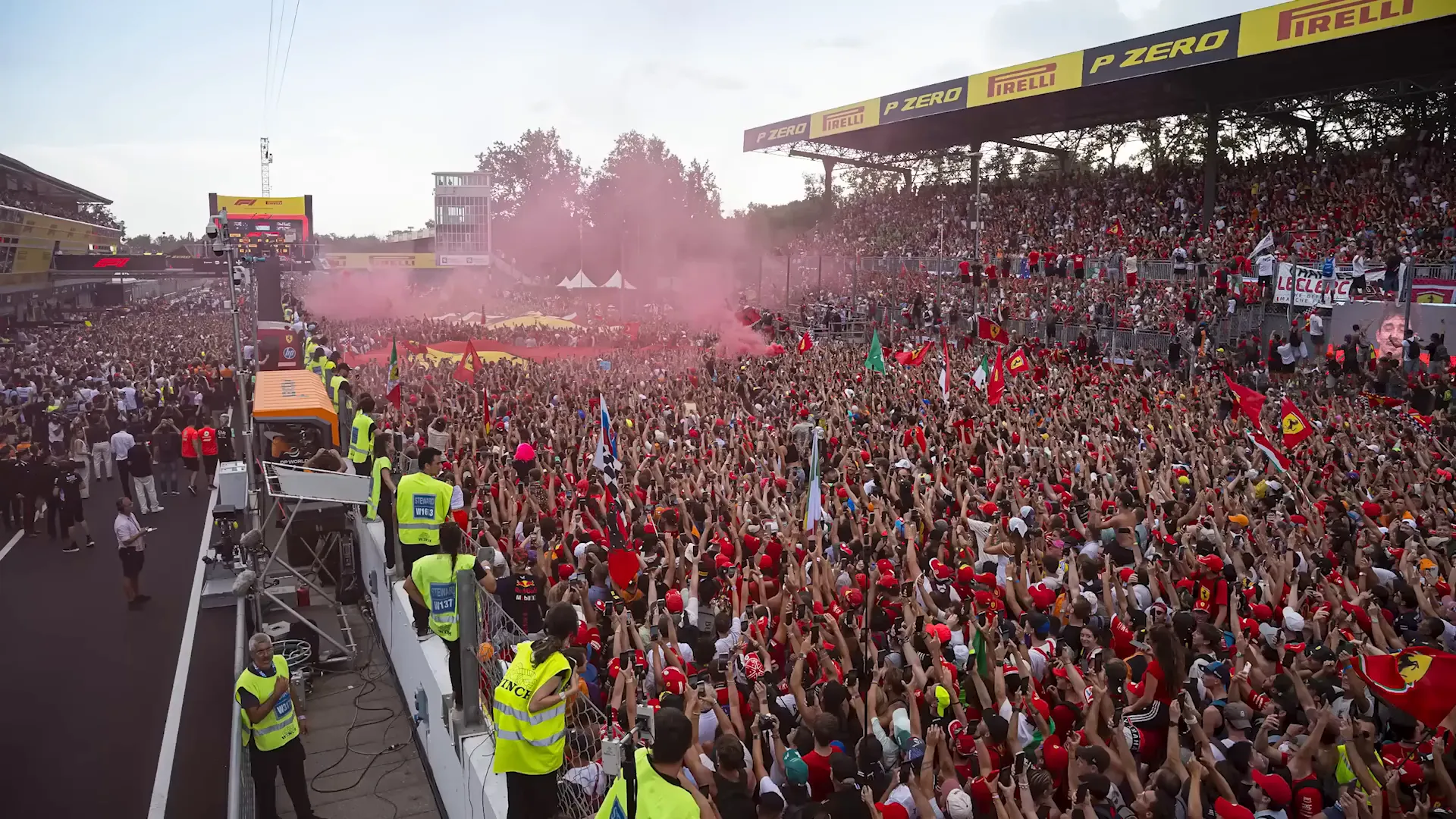 Monza track invasion with fans waving flags