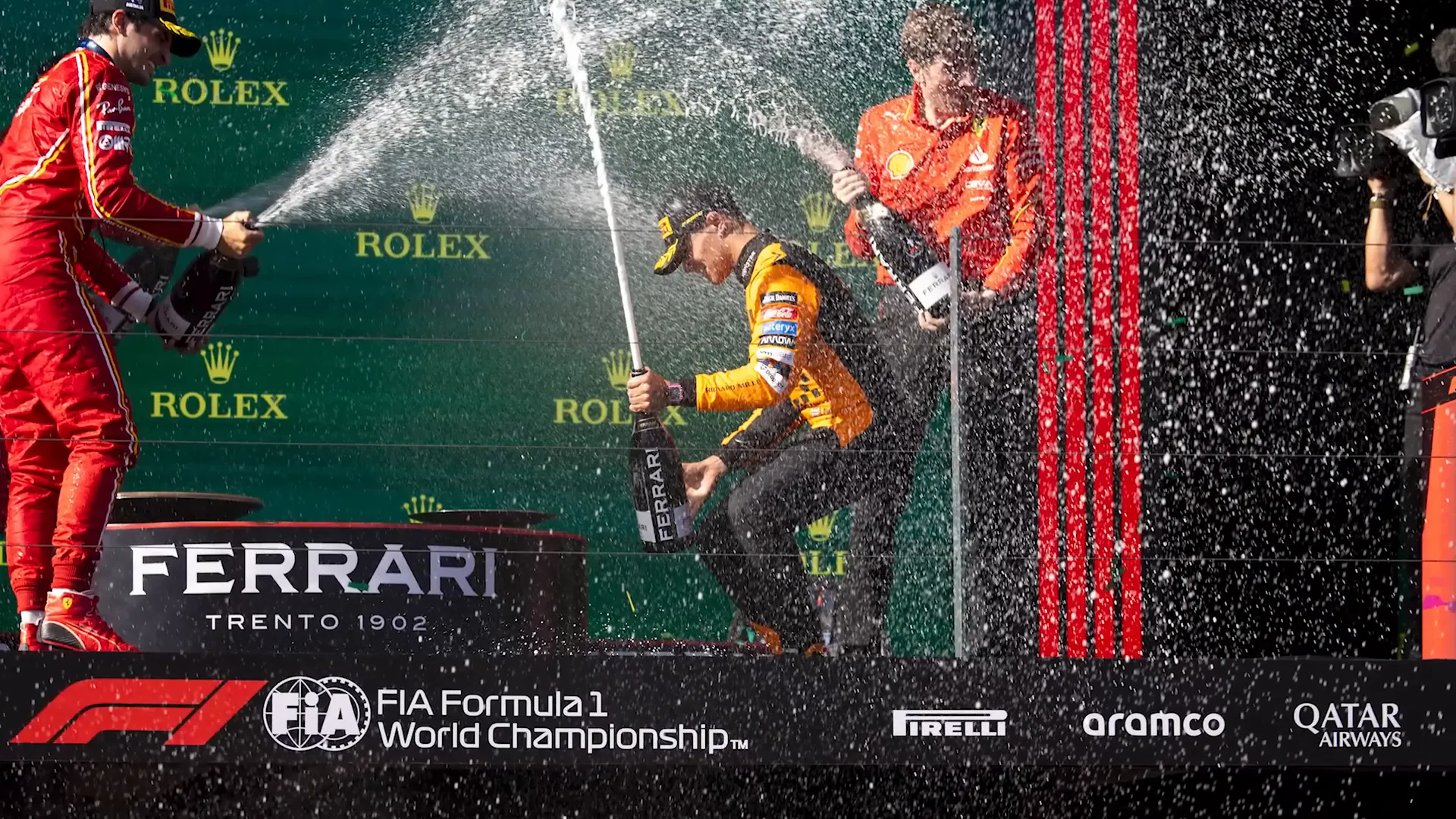 Podium celebration from below