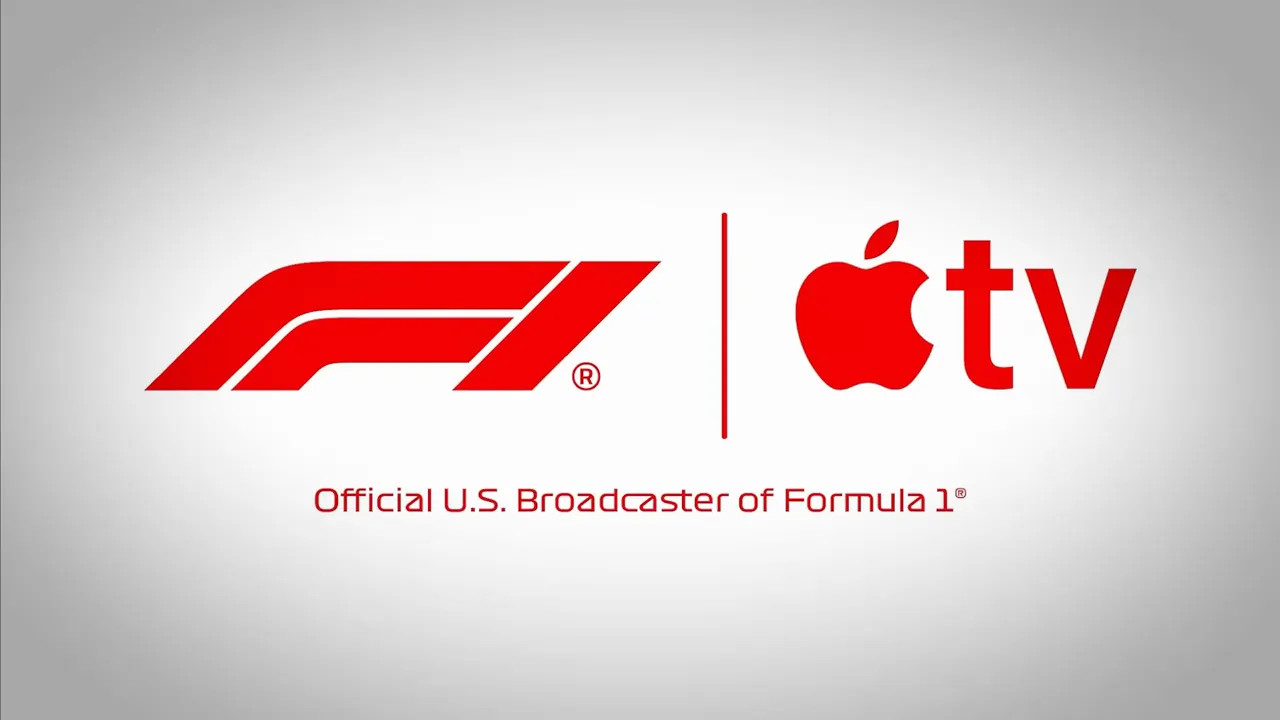 F1 and Apple TV logos showing the official U.S. broadcaster partnership
