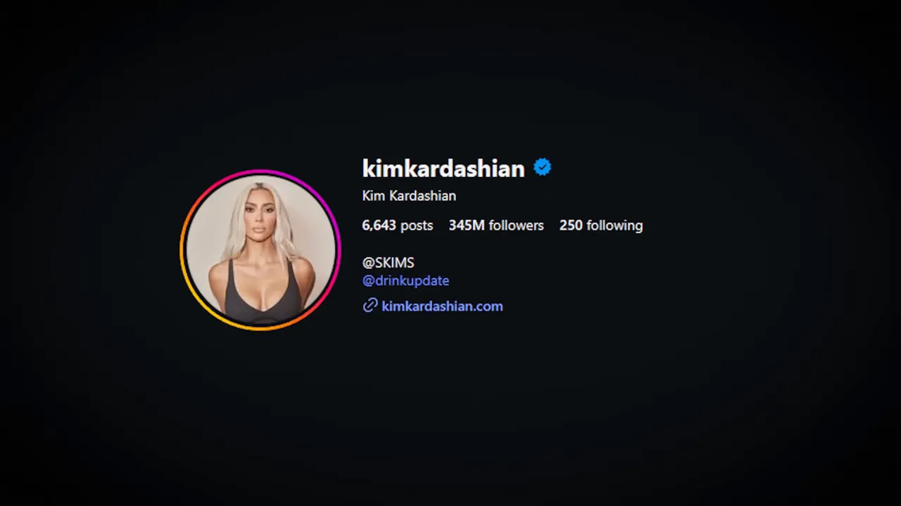 Social media profile page for kimkardashian showing follower count and profile information