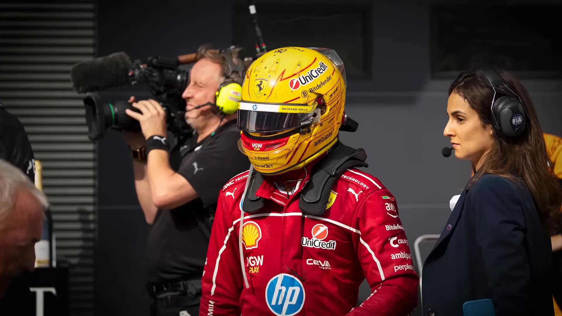 Charles Leclerc in the Ferrari garage