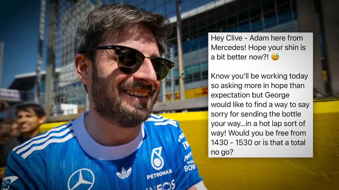 Screenshot of a text message arranging an apology and hot lap for an injured photographer