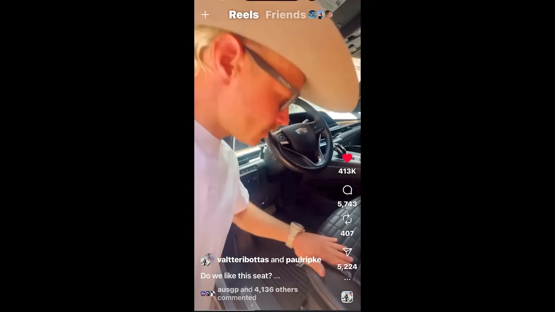 Bottas laughing in the viral reel about the seat