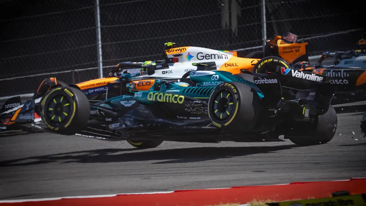 Cars mid-air during the sprint race incident at turn one