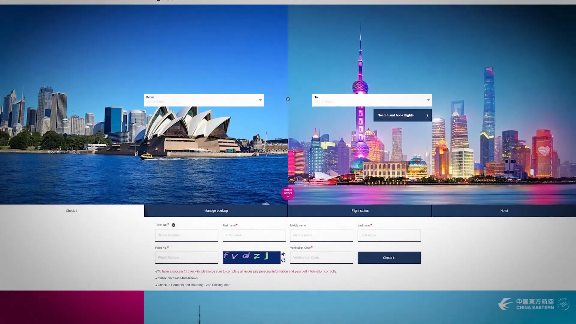 Screenshot of China Eastern Airlines booking page