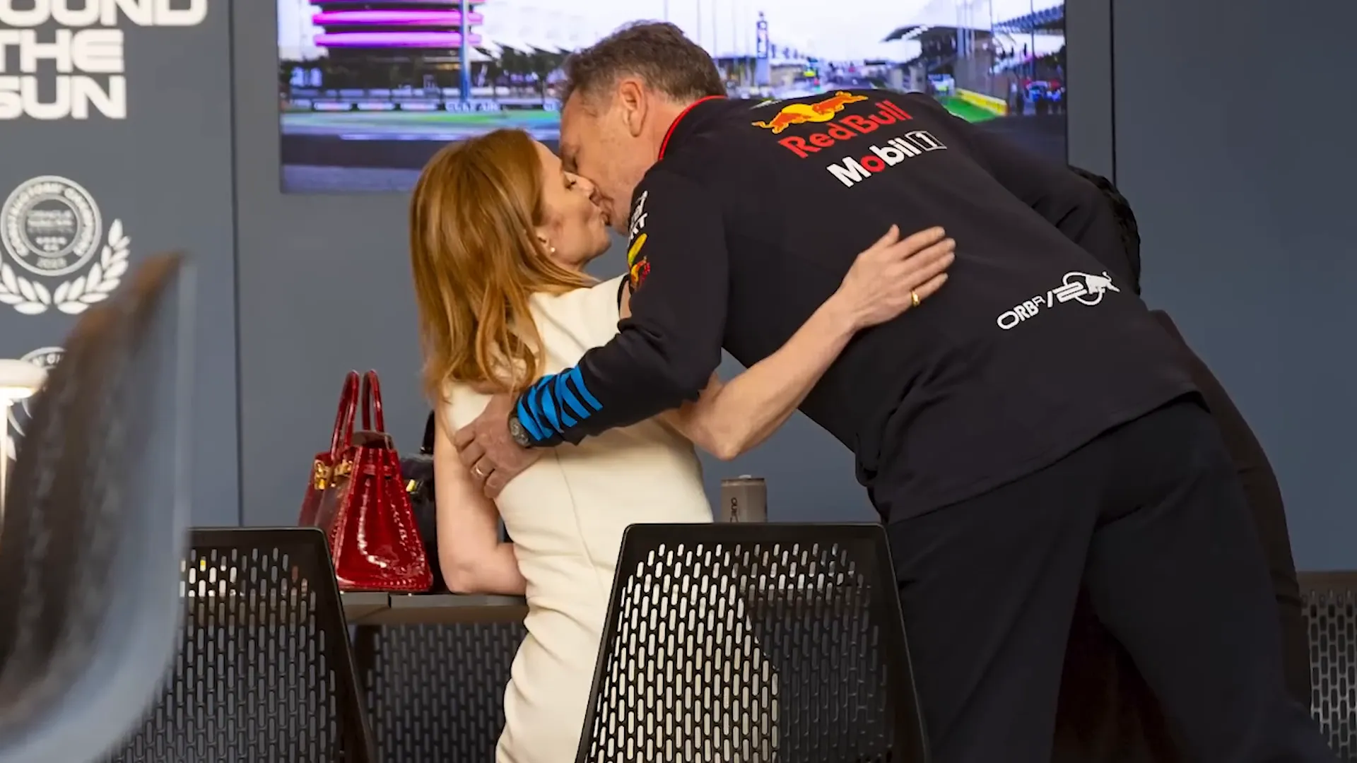 Christian Horner and Geri Halliwell entering paddock together