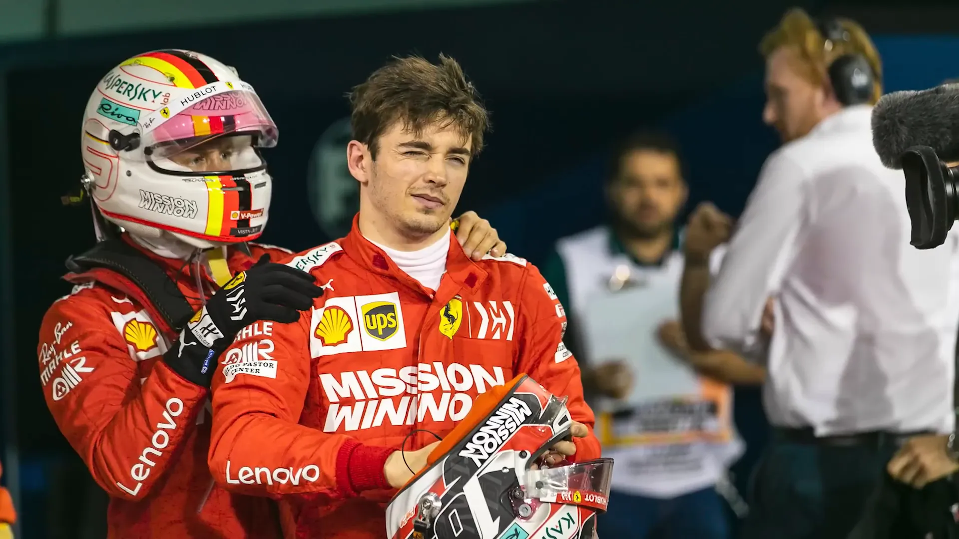 Sebastian Vettel consoles Charles Leclerc
