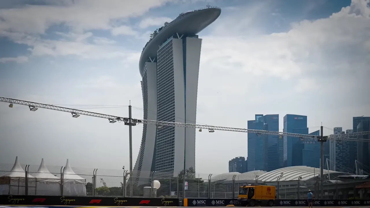Marina Bay Sands hotel exterior and pool area used by drivers