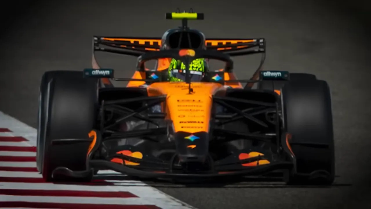 front-on McLaren showing front wing, nose and aerodynamic hardware