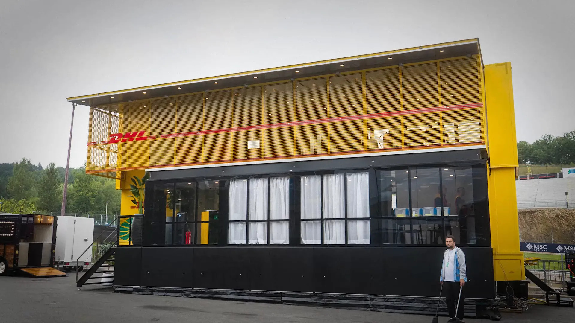 DHL motorhome in the paddock coordinating freight and operations