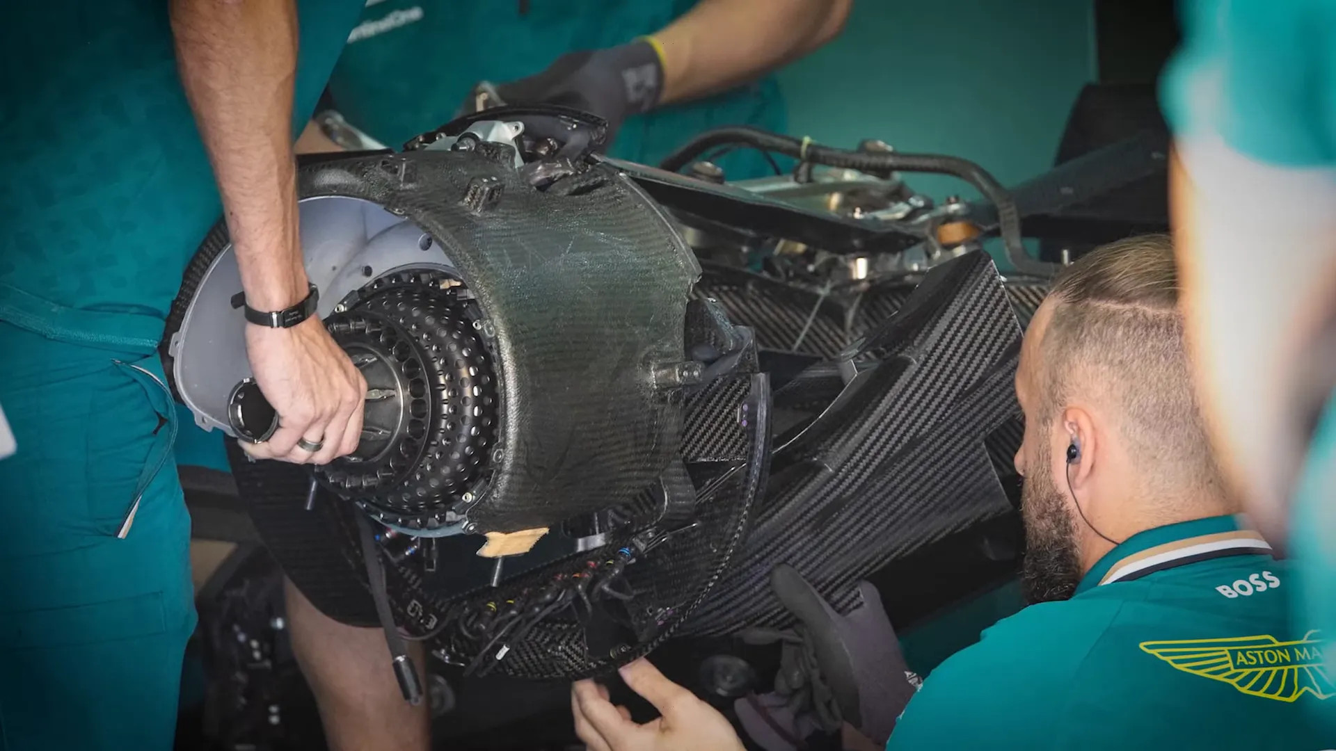 Engine being removed for service and quarantine after the race