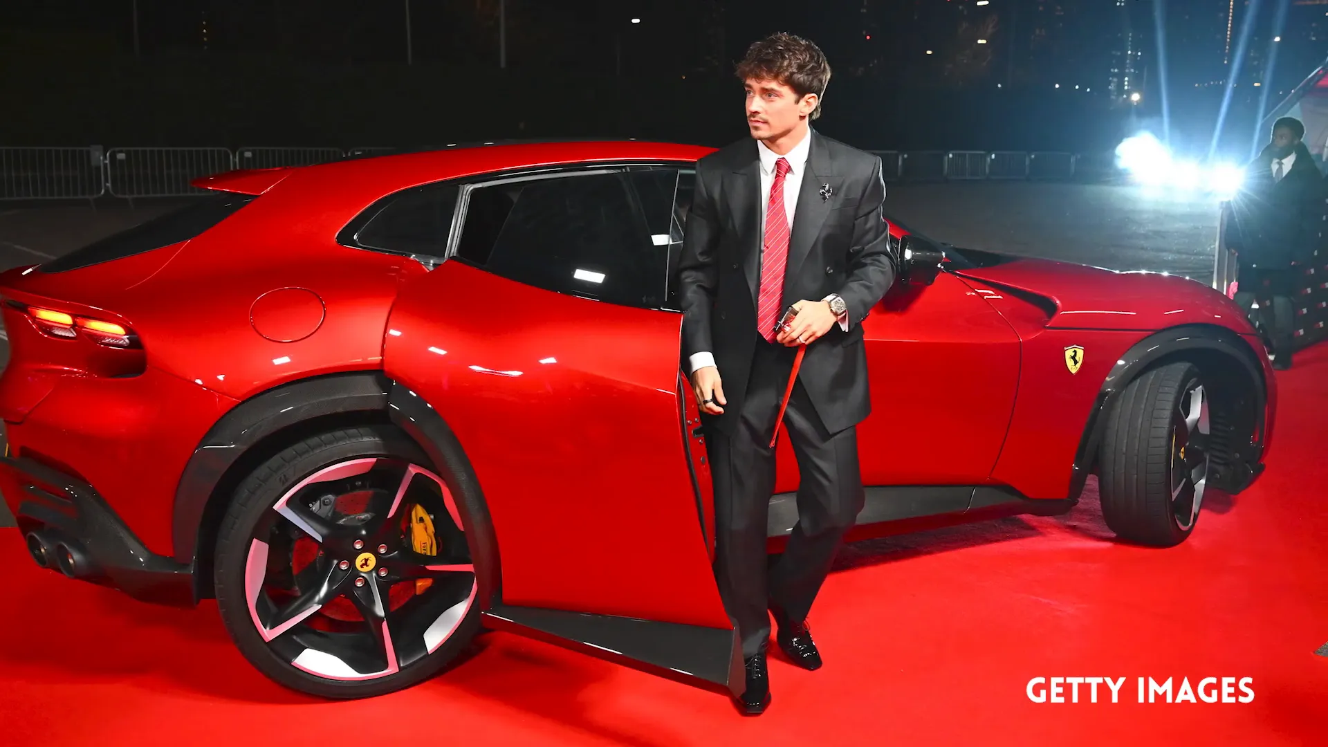 Lewis Hamilton Arriving in Ferrari Purosangue