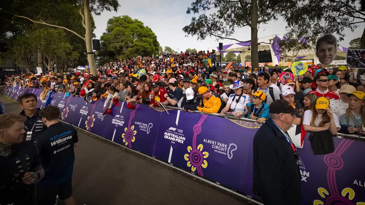 Crowd at the Australian Grand Prix fan zone at Albert Park Circuit
