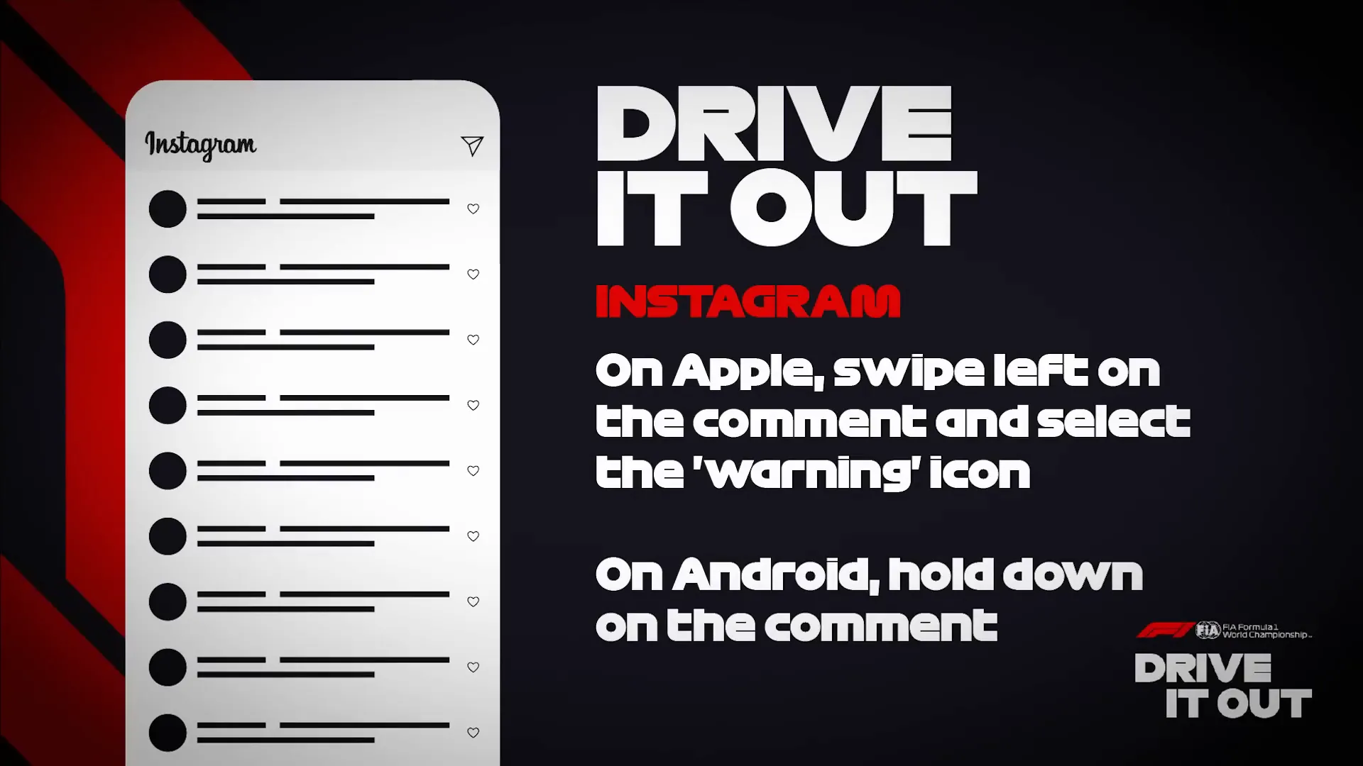 Drive It Out campaign promoting respectful online behavior in F1