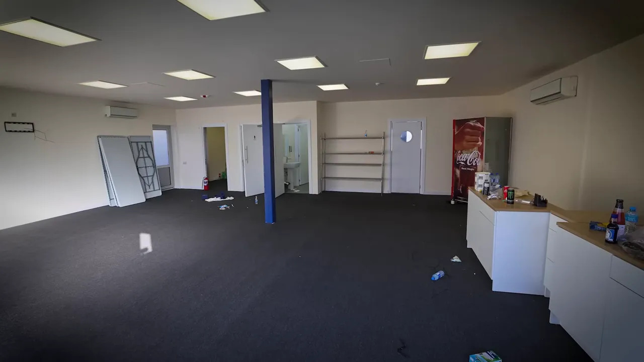 Gutted hospitality suites and the organisers' equipment remaining in the kitchen area