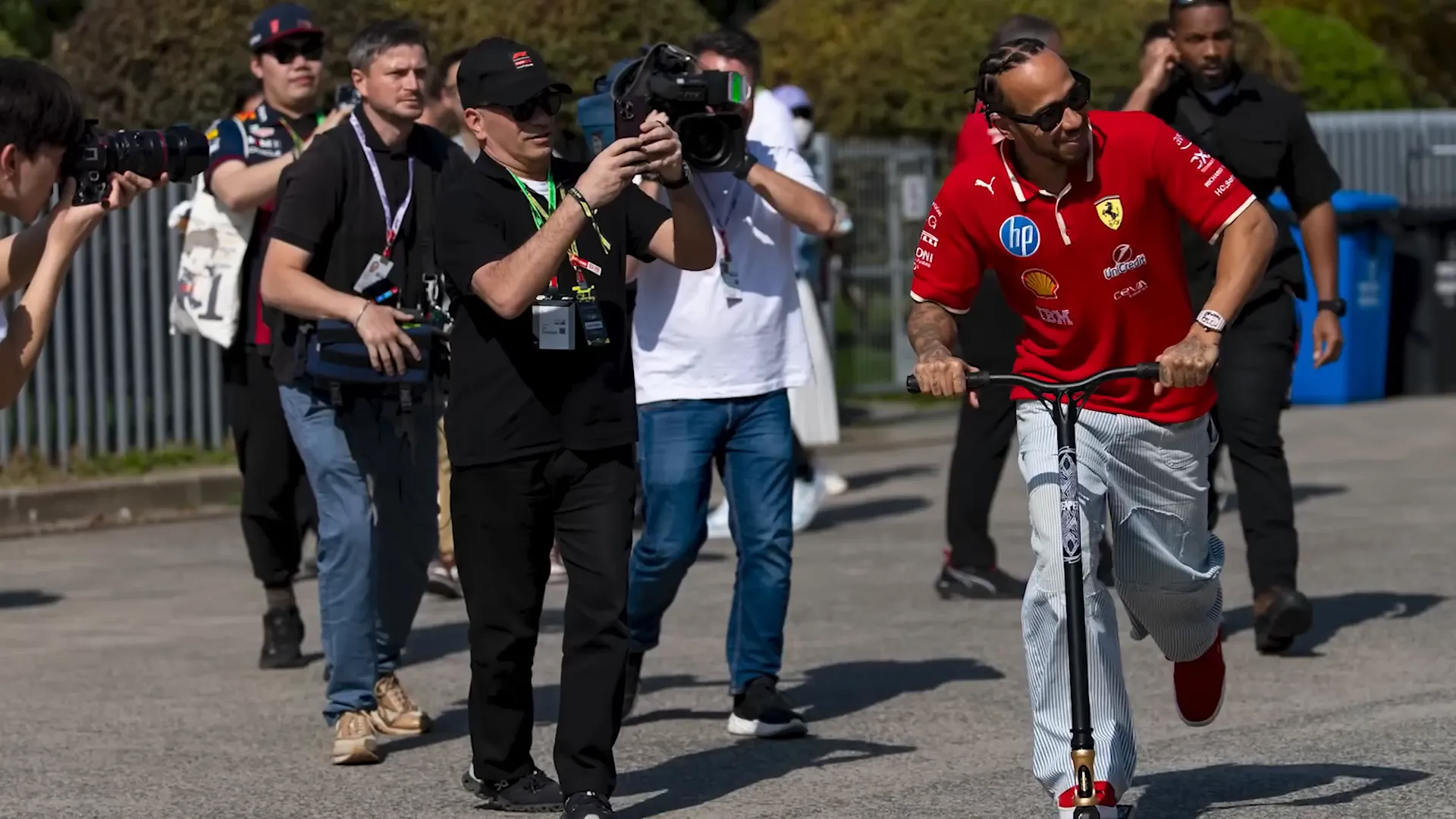 Lewis Hamilton fleeing the crowd