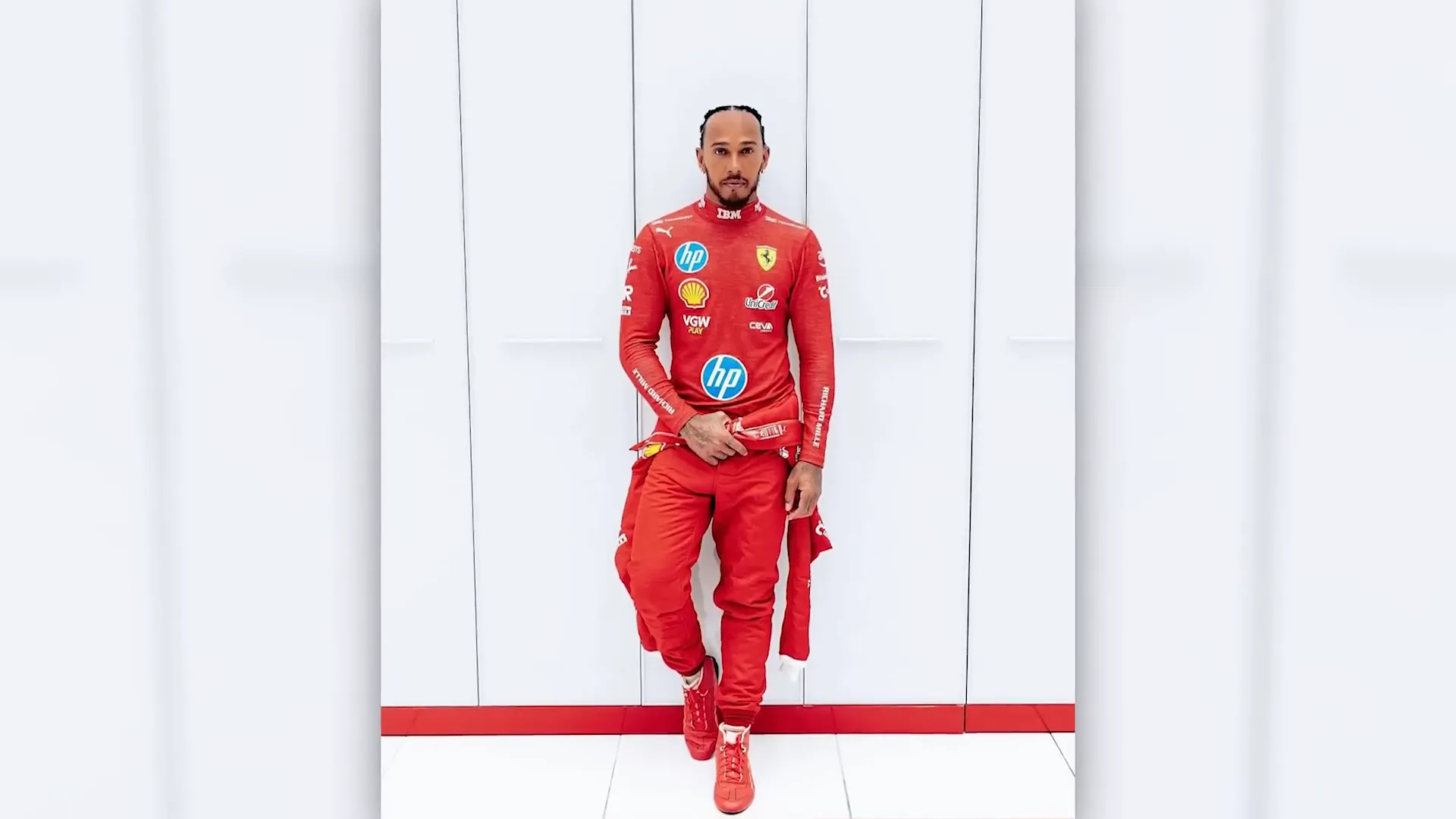 Lewis Hamilton in Ferrari race suit