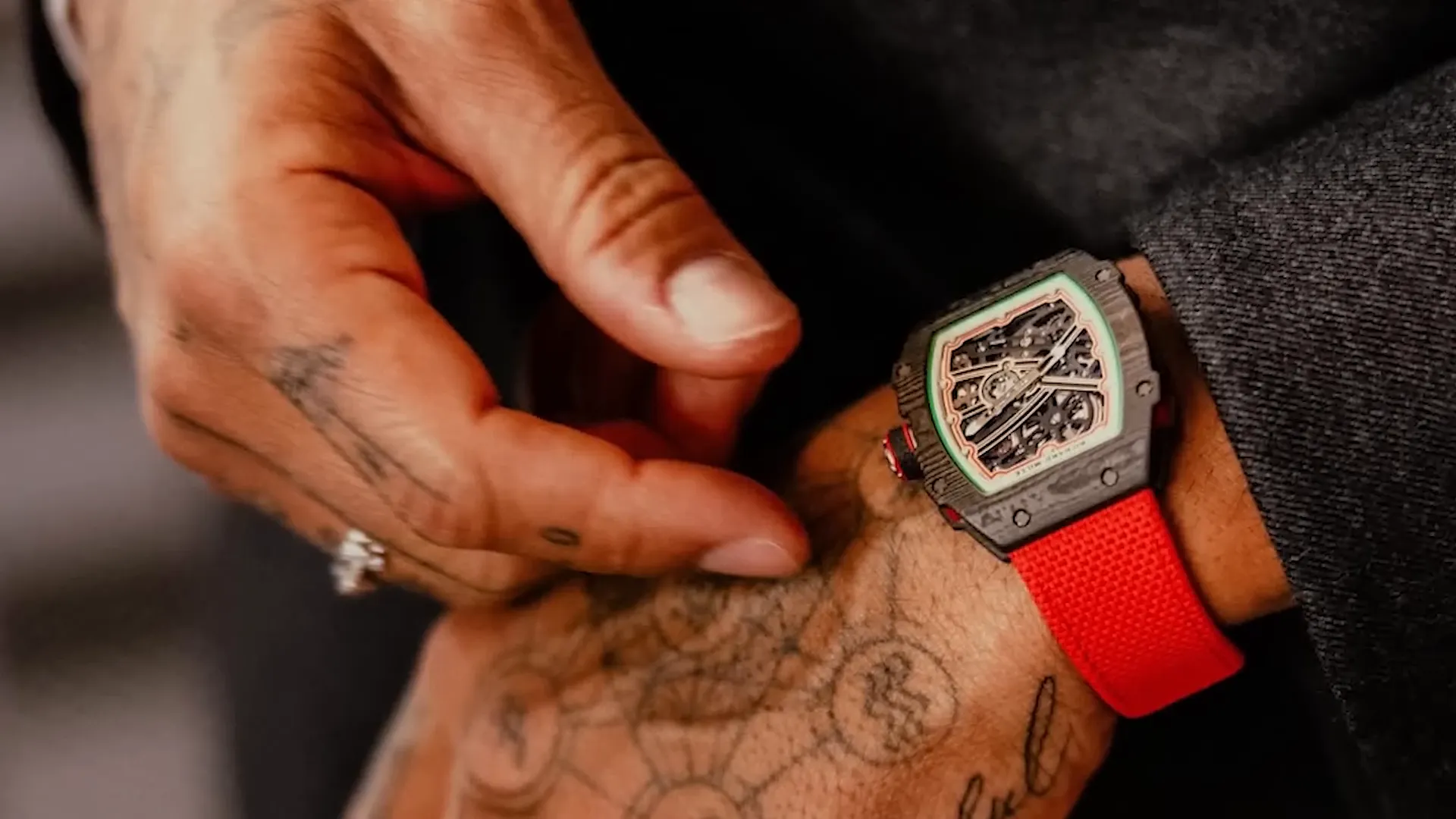 Lewis Hamilton wearing Richard Mille watch