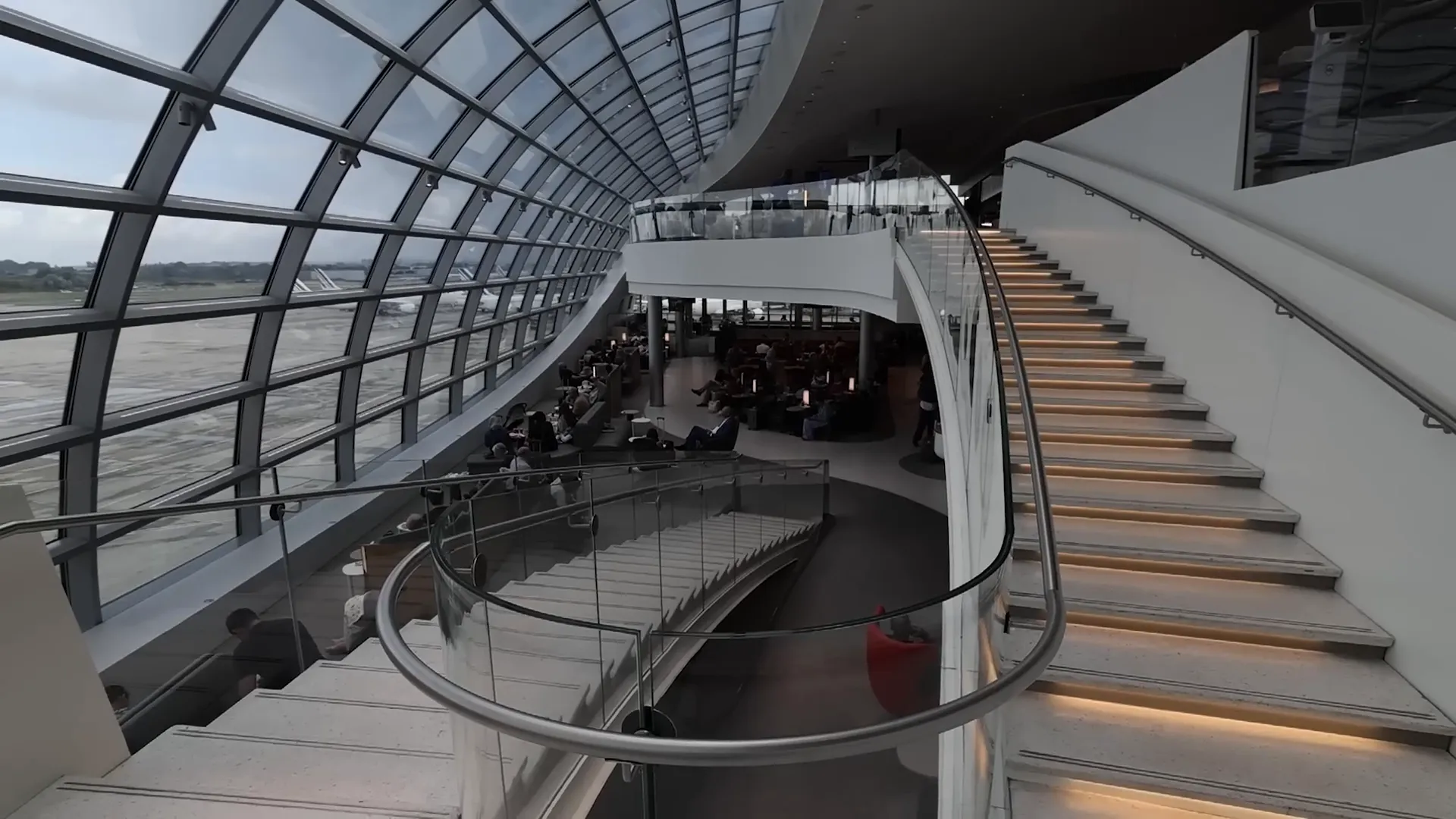 Air France lounge staircase view over the apron