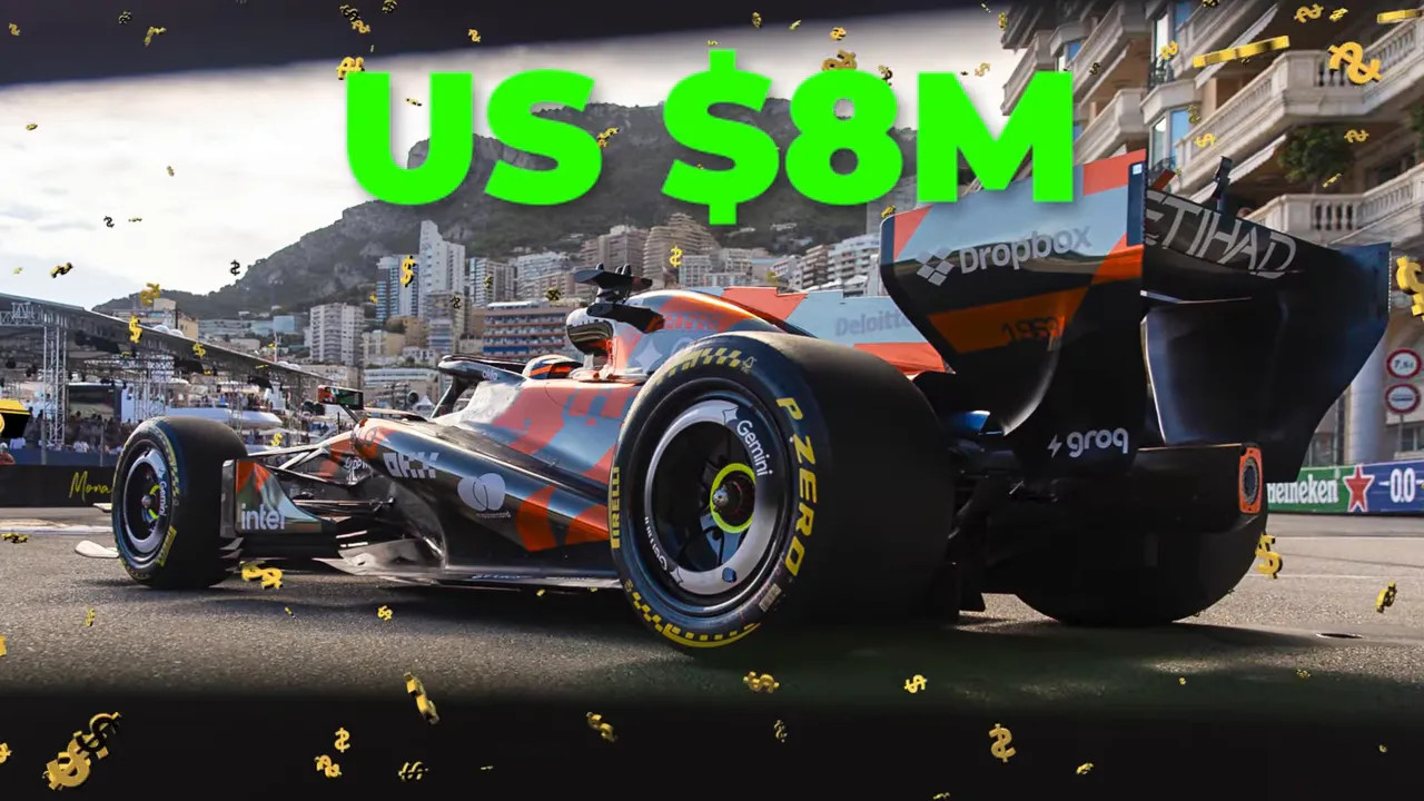 Visa Cash App Formula 1 car photographed from the rear with US $8M text