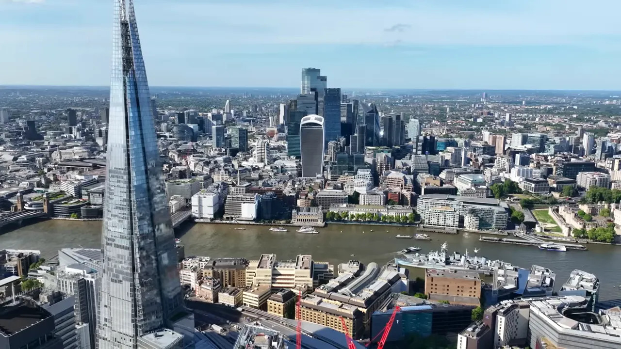 City skyline view from The Shard showing London and the River Thames
