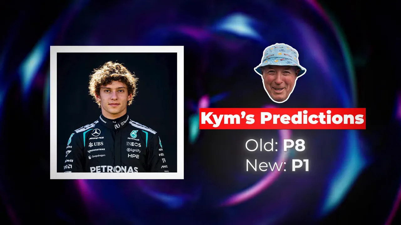 Prediction graphic showing Kimi Antonelli with old position 8 and new position 1