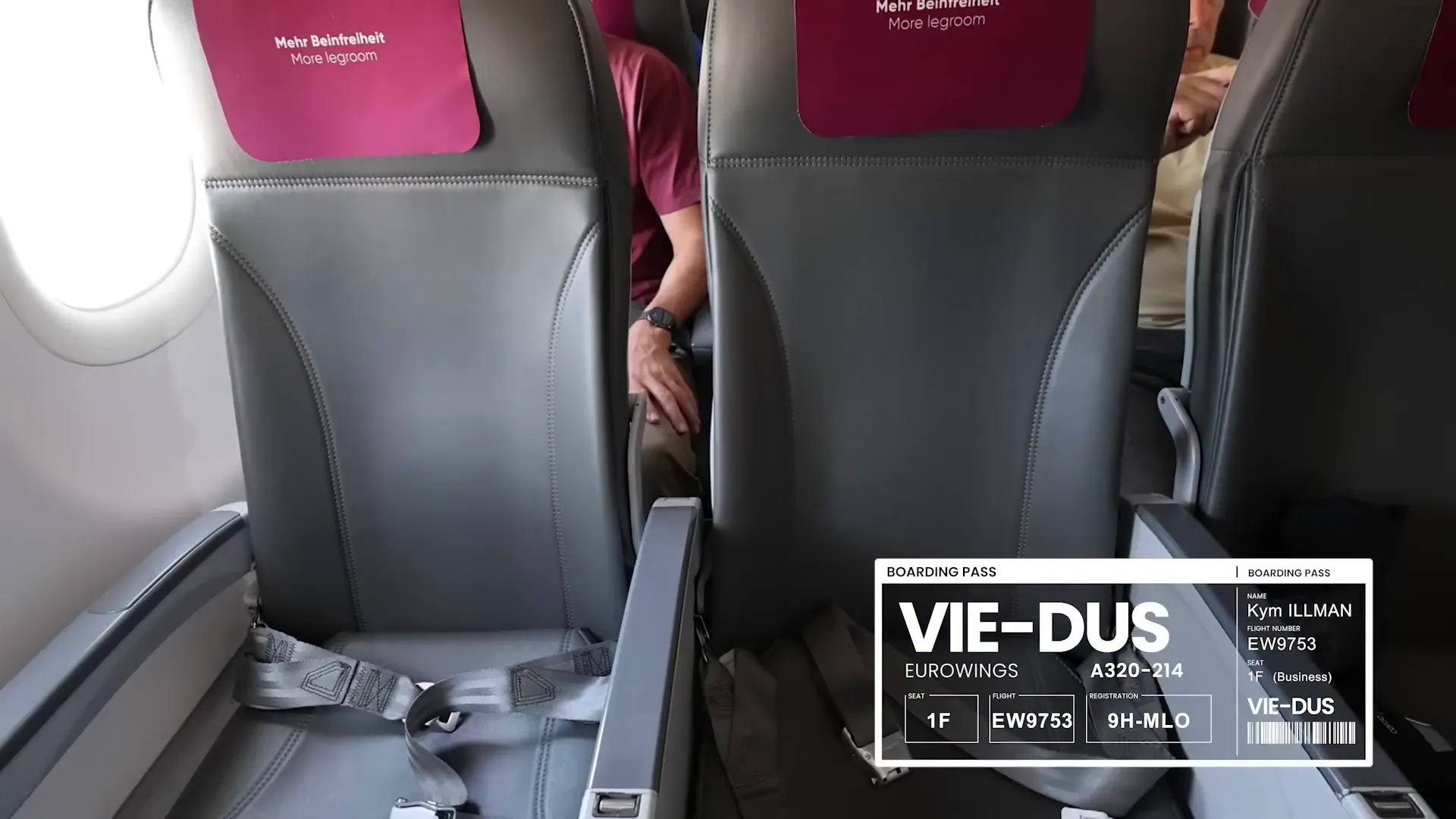 Business class seating on Airbus A320 with blocked middle seat
