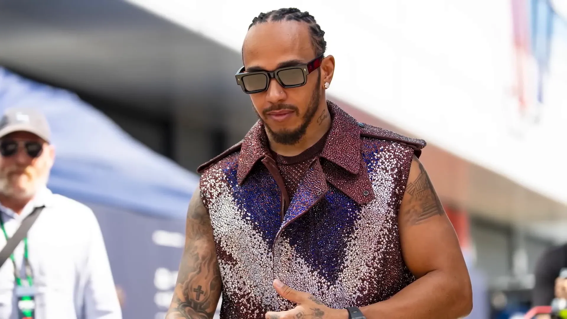 Lewis Hamilton wearing British flag Burberry outfit at Silverstone