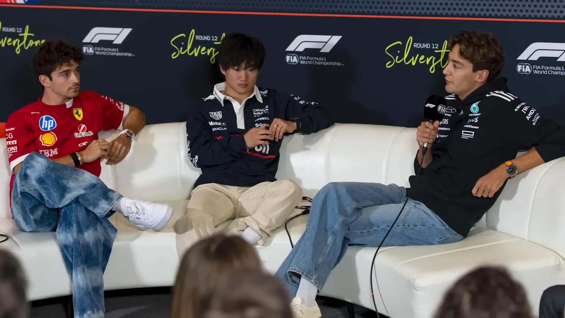 Press conference at Silverstone with questions about George Russell's contract and Max Verstappen rumors