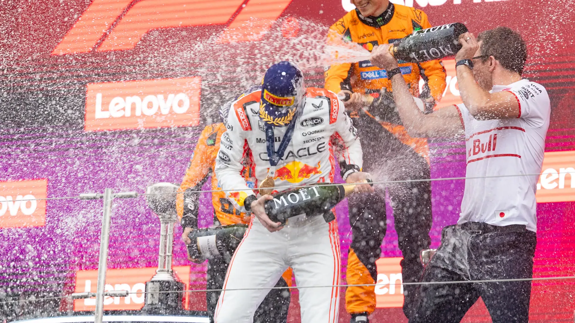 Yuki Tsunoda celebrating