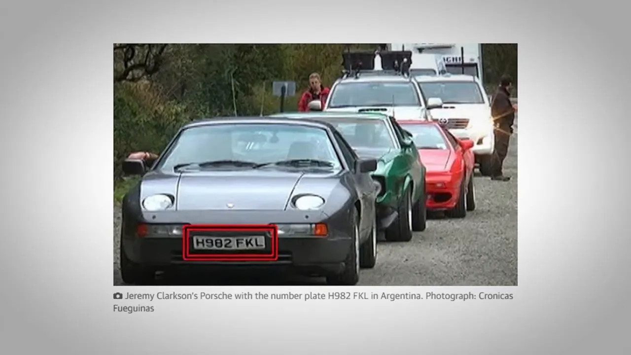 Photograph of a Porsche with its H982 FKL registration highlighted in red
