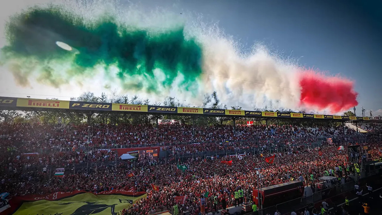 Huge crowd fills the Monza track and grandstands after the race