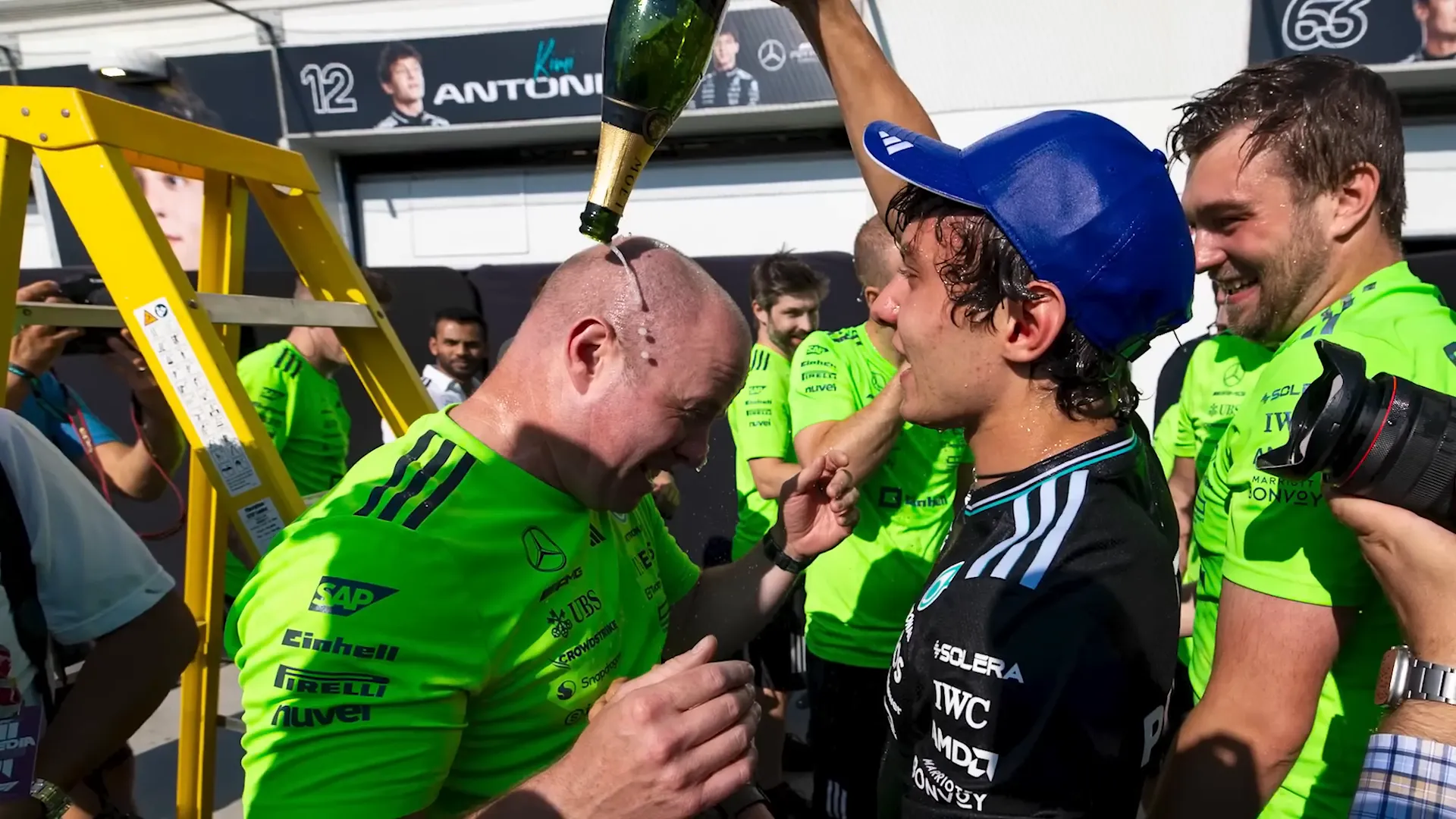 Champagne celebration on the podium