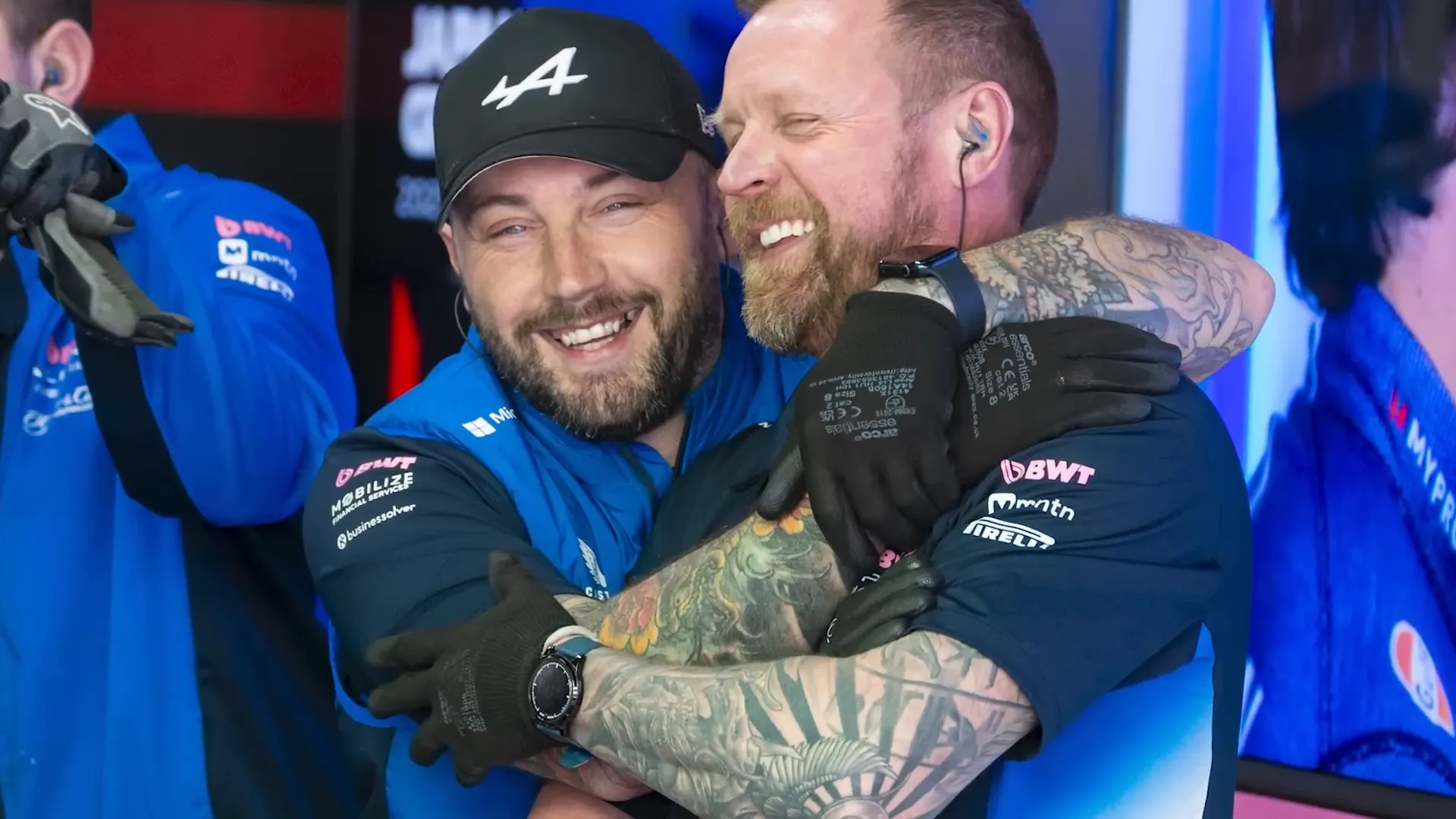 Alpine drivers having fun in the garage