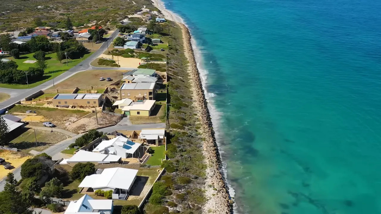Aerial view of Seabird coastal town homes along the Indian Ocean