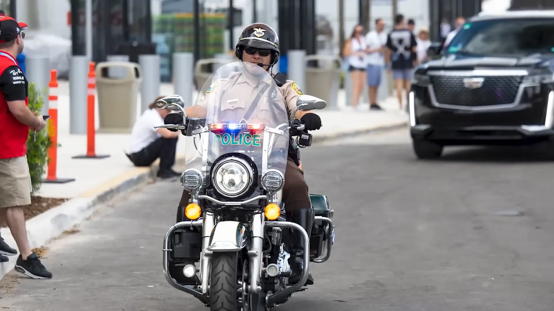 F1 drivers navigating traffic in Miami