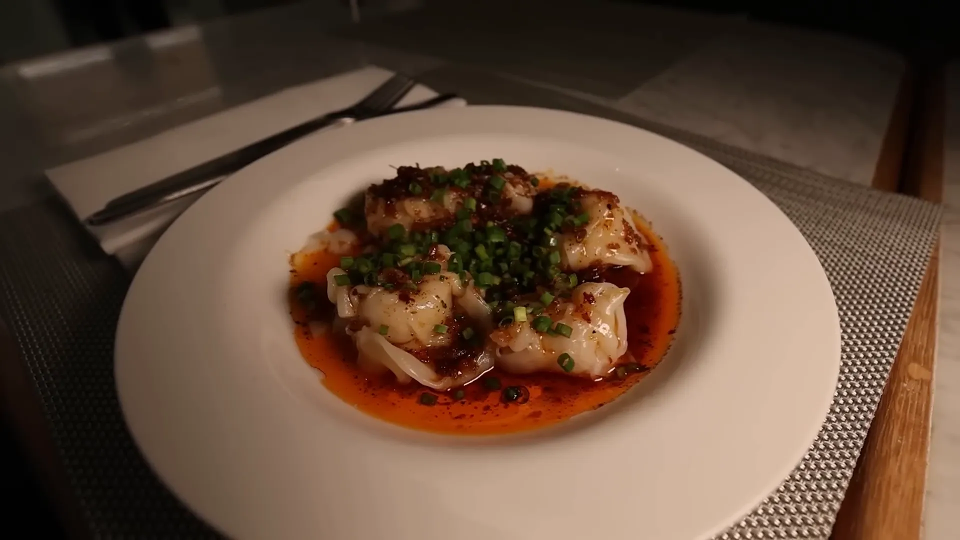 Prawn dumplings served at the Qantas Lounge