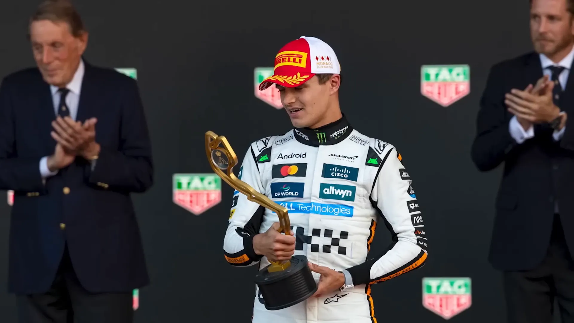 Lando Norris celebrating on the podium