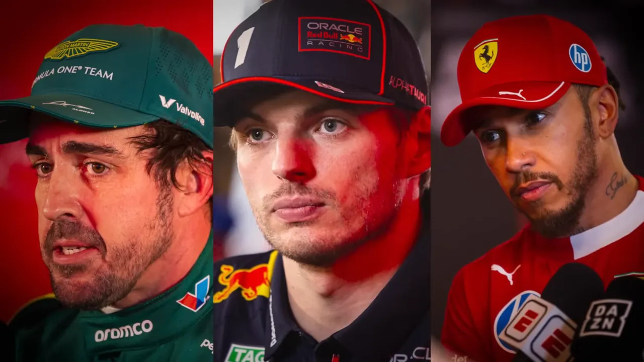 Three-panel collage of drivers in press interviews and team caps