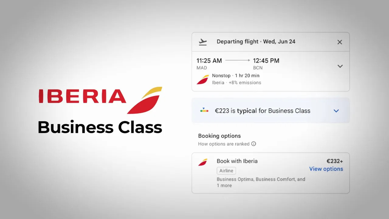 Iberia Business Class booking screen showing fare details