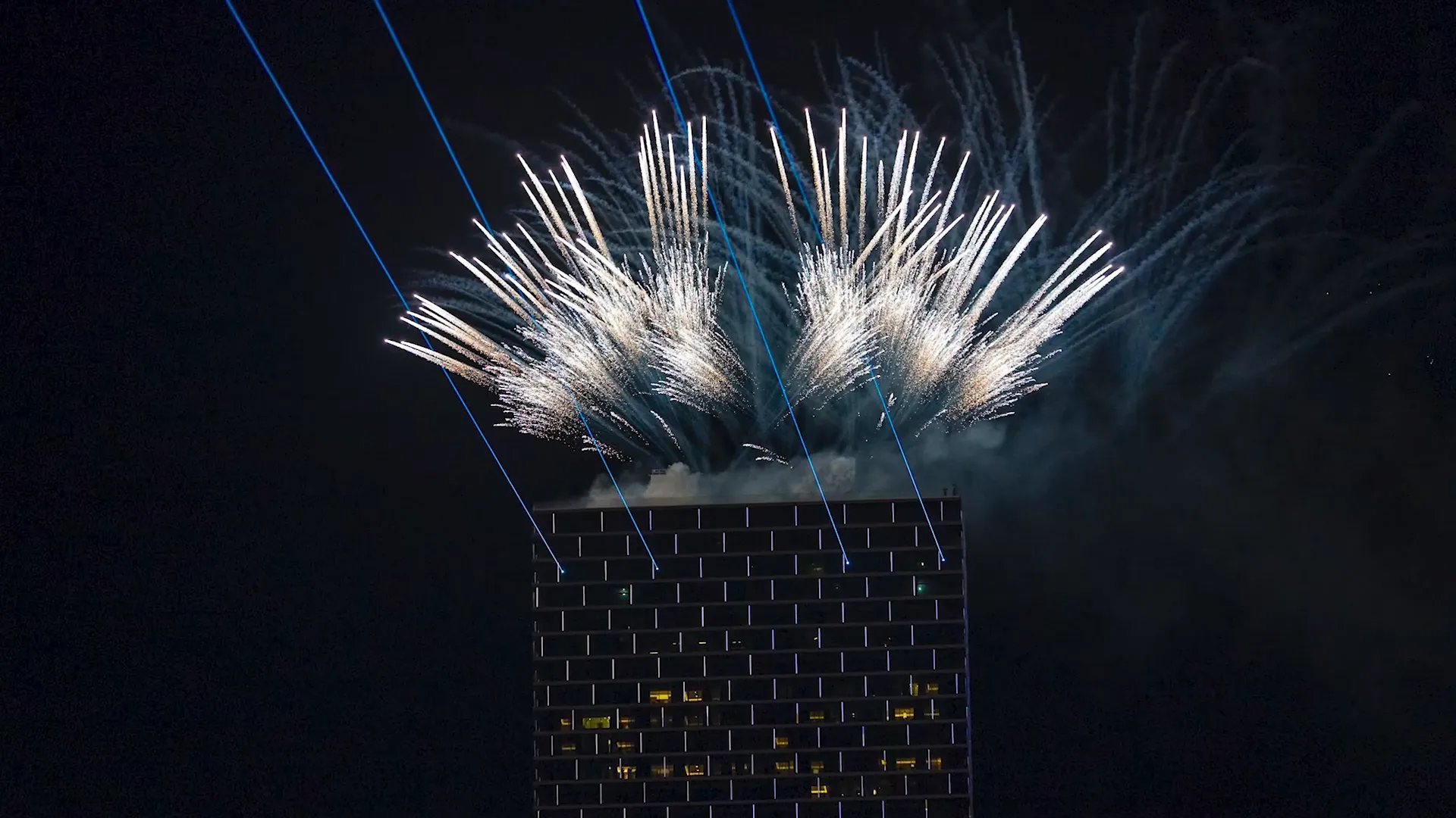 Fireworks display at podium