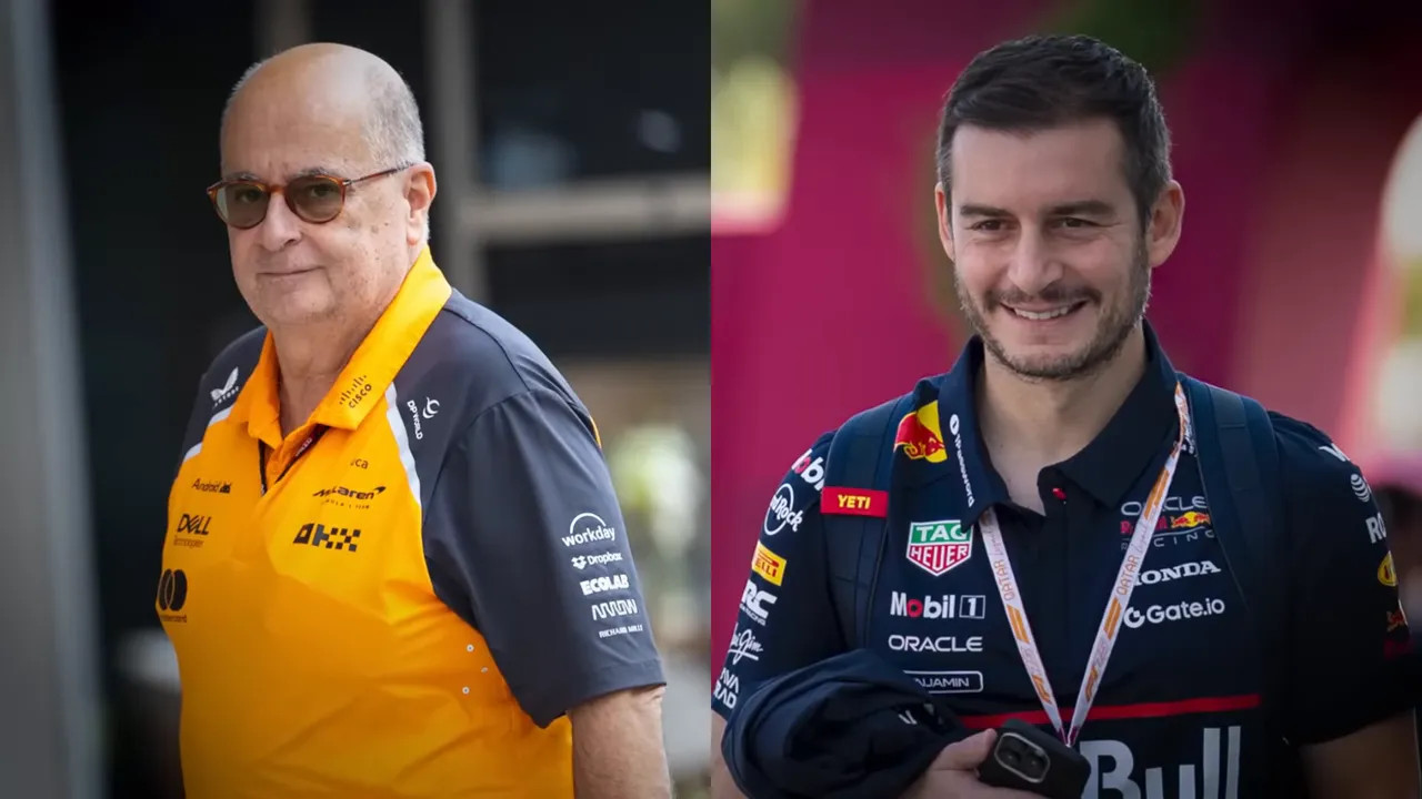 Team staff members pictured together in F1 paddock-style promotional photo