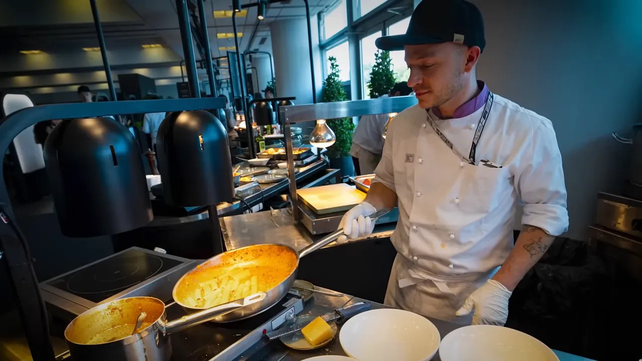 Paddock Club interior with chef stations and luxury food offerings