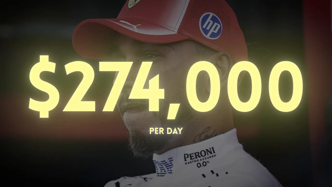 Large yellow text reading 274,000 dollars per day over a driver image